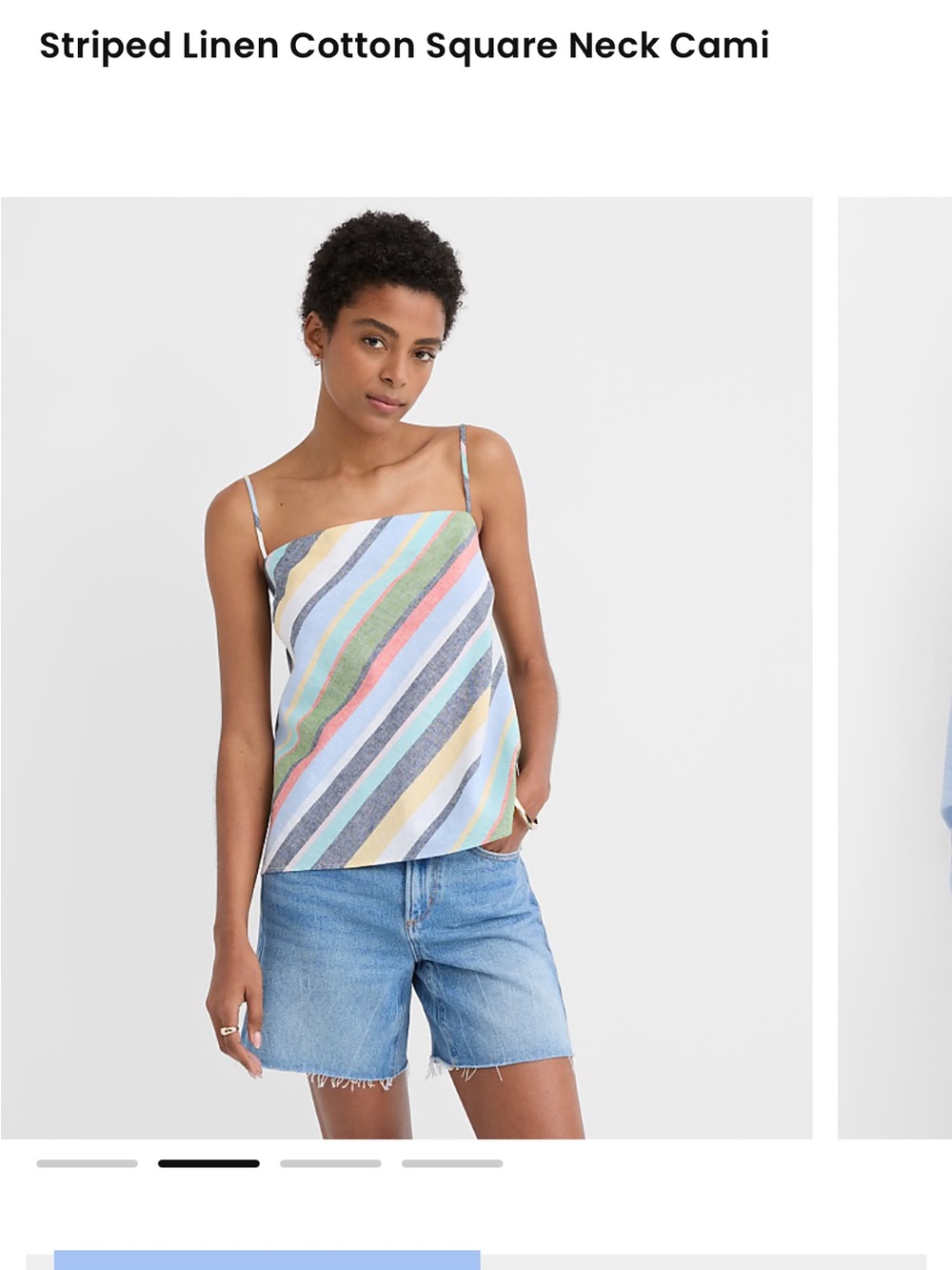 LOFT Multicolor Striped Linen-Cotton Square Neck Cami - Picture 2 of 4